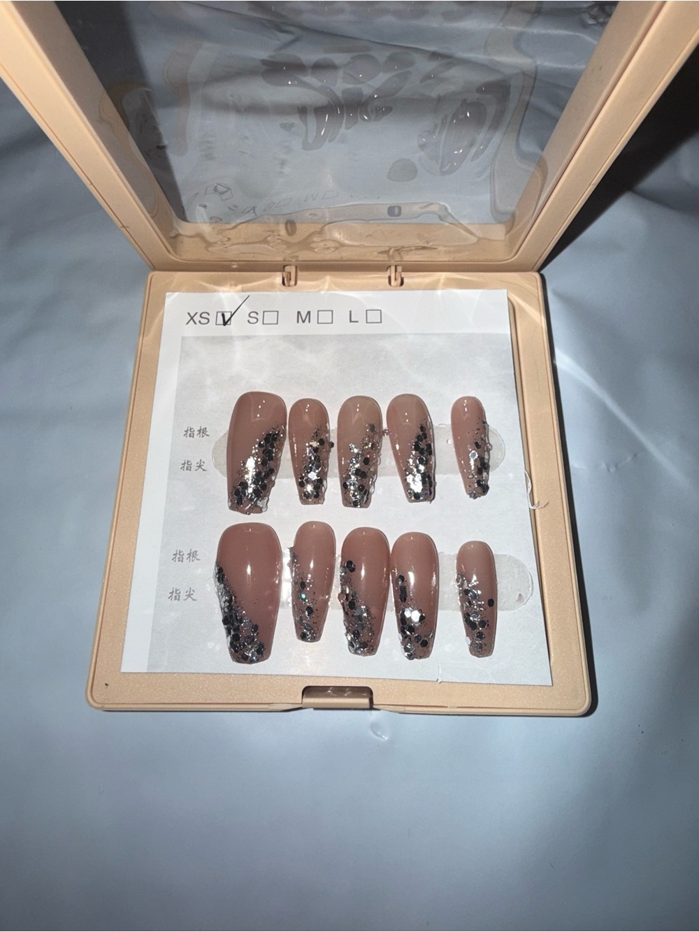 Nude Press-On Nails with Silver Glitter Accents - Size XSmall - Picture 3 of 3